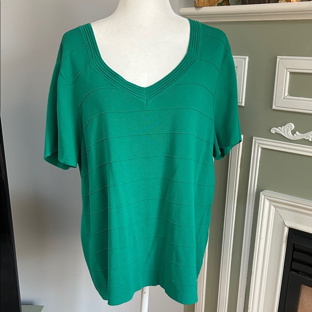 Cable & Gauge Emerald V-Neck Short Sleeve Top